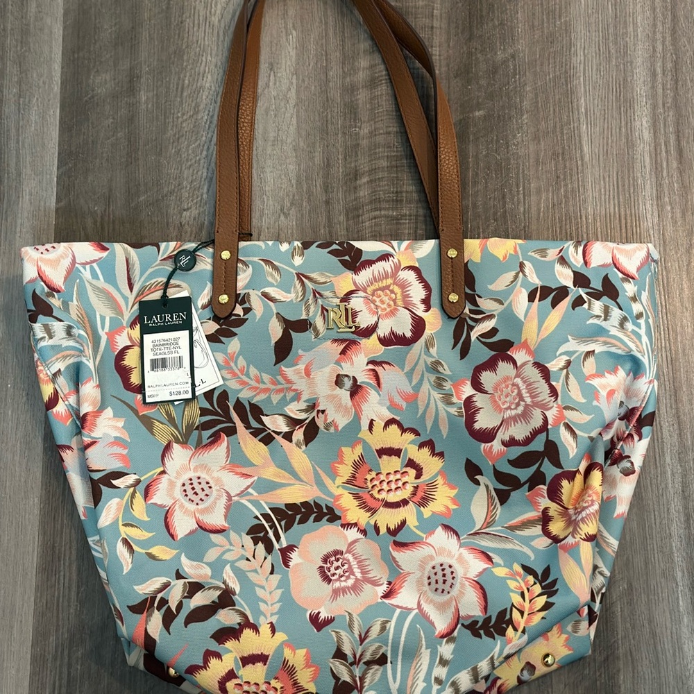 Lauren Ralph Lauren Cream and Brown Tote Bag